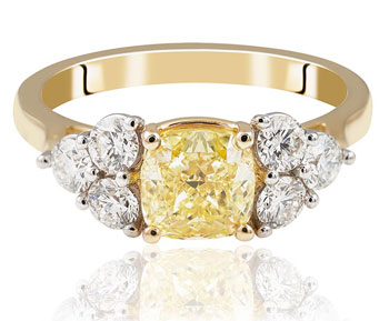 diamond engagement ring, yellow diamond and diamond clusters