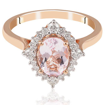 coloured gemstone ring morganite and diamond halo engagement ring