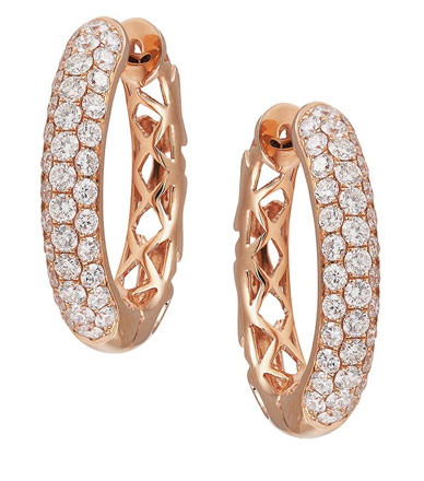 rose gold and diamond earrings. Diamond hoop earrings 18ct rose gold.